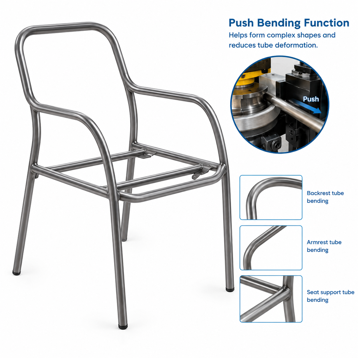 Metal Chair car seat Manufacturing Solution with DW38CNC4A2S pipe bending machine with push bending function
